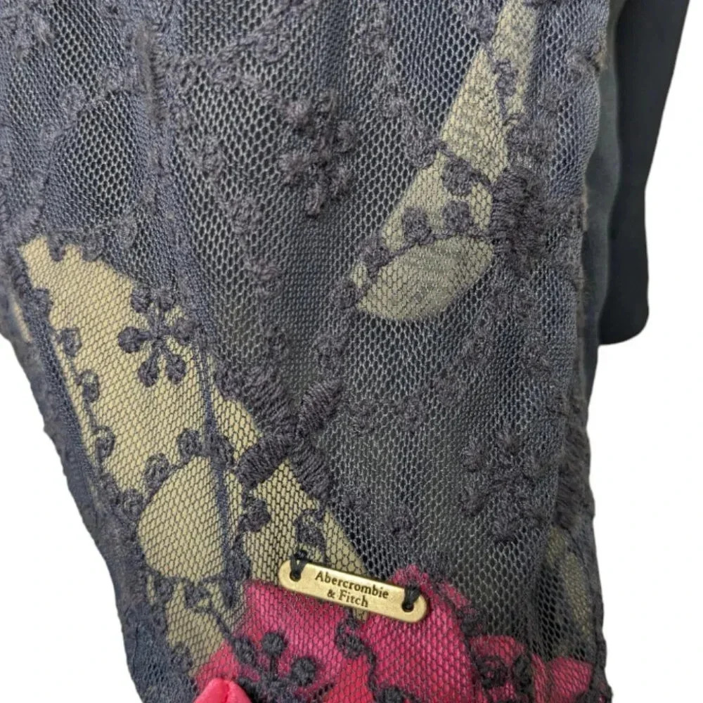 Abercrombie & Fitch Womens Navy Blue Sheer Lace Button Up Shirt Blouse Size M - Picture 5 of 15
